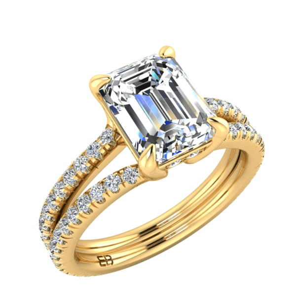 Riven Shank Emerald Engagement Ring