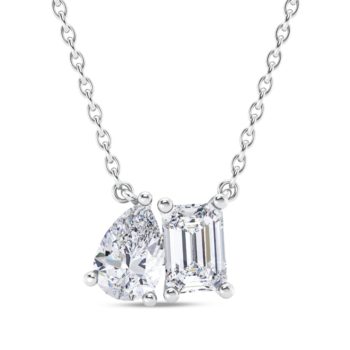 Diamond Necklace, White Gold Bezel Set Emerald Cut